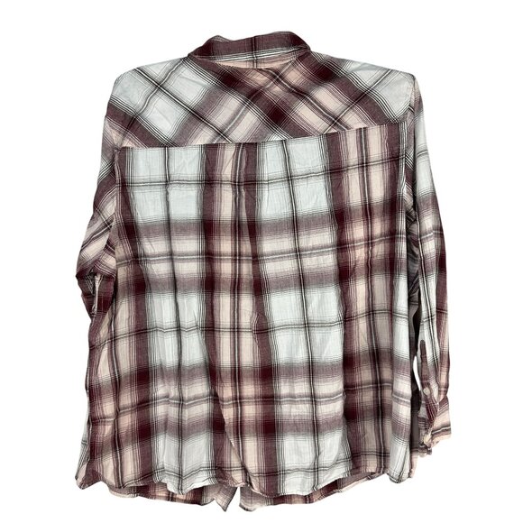 Ava & Viv Burgundy White Plaid Button Down Shirt Plus Size 3X Long Sleeve - Picture 3 of 5